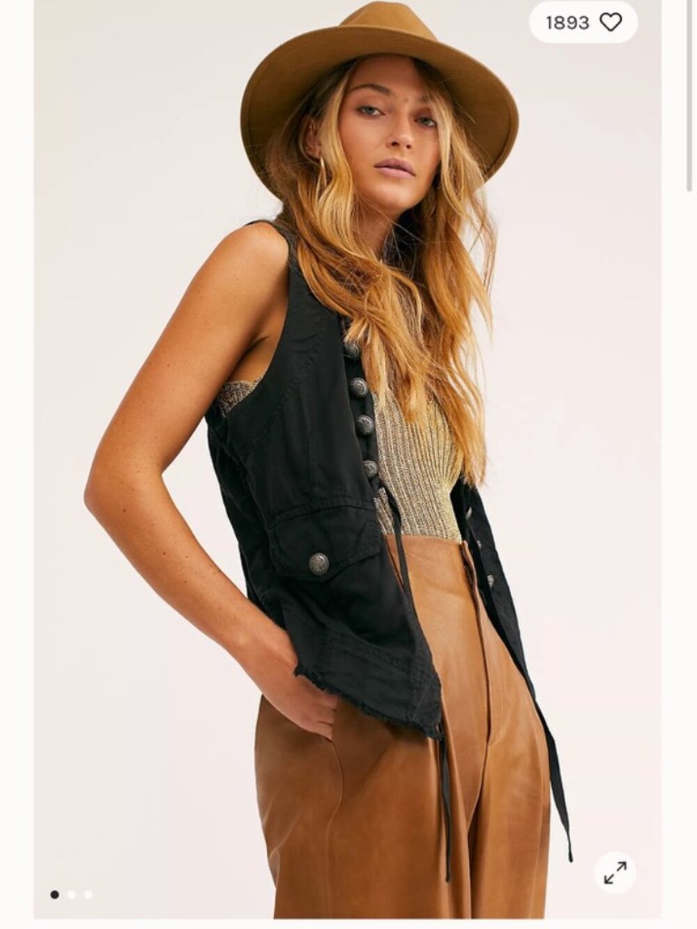 We The Free Free People Starstruck Vest Black Button Up Boho Cotton XS